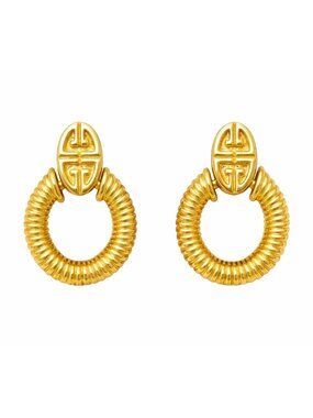 Vintage Givenchy Gold Statement Hoop Earrings Designer Ribbed
